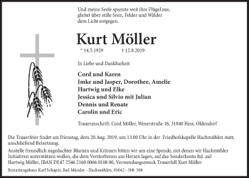 Traueranzeige von Kurt Möller von Deister- und Weserzeitung