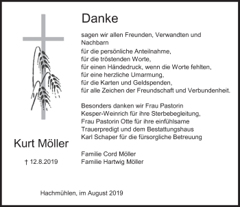 Traueranzeige von Kurt Möller von Deister- und Weserzeitung