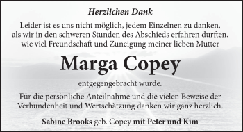 Traueranzeige von Marga Copey von Neue Deister-Zeitung