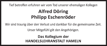 Traueranzeige von Philipp Eschenröder von Deister- und Weserzeitung