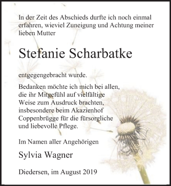 Traueranzeige von Stefanie Scharbatke von Deister- und Weserzeitung