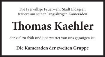 Traueranzeige von Thomas Kaehler von Neue Deister-Zeitung