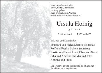 Traueranzeige von Ursula Hornig von Deister- und Weserzeitung