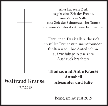 Traueranzeige von Waltraud Krause von Deister- und Weserzeitung