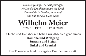 Traueranzeige von Wilhelm Meier 
