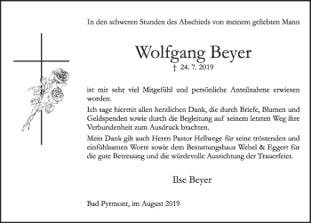 Traueranzeige von Wolfgang Beyer von Deister- und Weserzeitung