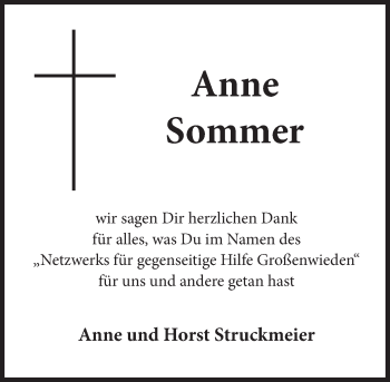 Traueranzeige von Anne Sommer von Deister- und Weserzeitung