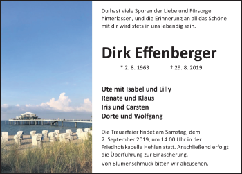 Traueranzeige von Dirk Effenberger von Deister- und Weserzeitung