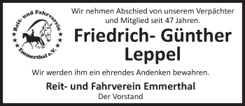 Traueranzeige von Friedrich-Günther Leppel von Deister- und Weserzeitung