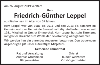 Traueranzeige von Friedrich-Günther Leppel von Deister- und Weserzeitung