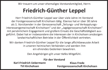 Traueranzeige von Friedrich-Günther Leppel von Deister- und Weserzeitung