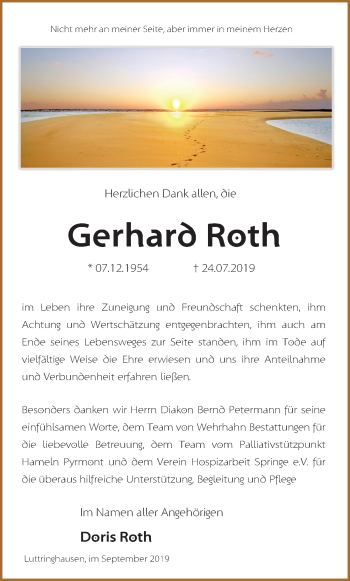 Traueranzeige von Gerhard Roth 