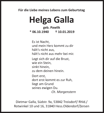 Traueranzeige von Helga Galla von Deister- und Weserzeitung