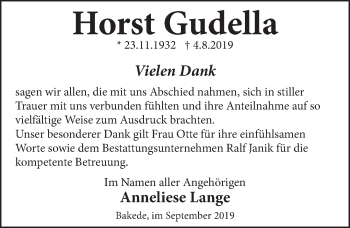Traueranzeige von Horst Gudella von Neue Deister-Zeitung