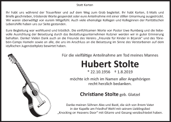 Traueranzeige von Hubert Stolte von Deister- und Weserzeitung