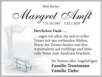 Traueranzeige von Margret Amft von Neue Deister-Zeitung