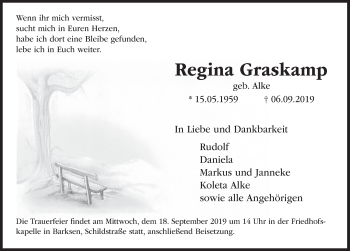 Traueranzeige von Regina Graskamp von Deister- und Weserzeitung