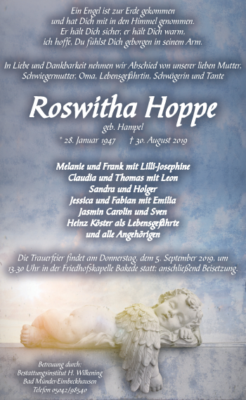 Traueranzeige von Roswitha Hoppe von Neue Deister-Zeitung