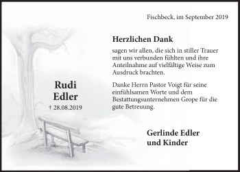 Traueranzeige von Rudi Edler von Deister- und Weserzeitung