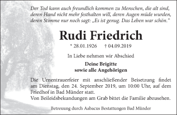 Traueranzeige von Rudi Friedrich 