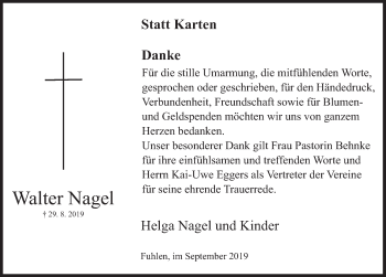 Traueranzeige von Walter Nagel von Deister- und Weserzeitung