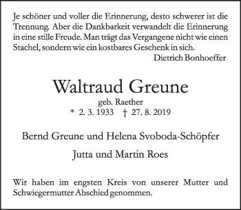 Traueranzeige von Waltraud Greune von Deister- und Weserzeitung