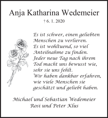 Traueranzeige von Anja Katharina Wedemeier von Deister- und Weserzeitung