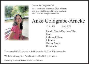 Traueranzeige von Anke Goldgrabe-Arneke von Deister- und Weserzeitung