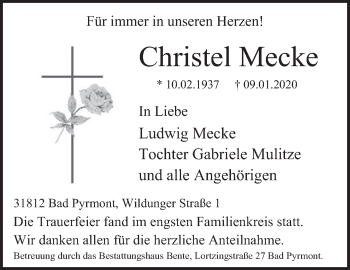 Traueranzeige von Christel Mecke von Deister- und Weserzeitung