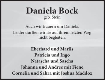 Traueranzeige von Daniela Bock von Deister- und Weserzeitung