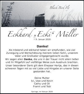 Traueranzeige von Eckhard Müller von Neue Deister-Zeitung