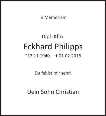 Traueranzeige von Eckhard Philipps von Deister- und Weserzeitung