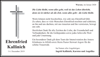Traueranzeige von Ehrenfried Kallinich von Deister- und Weserzeitung