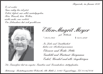 Traueranzeige von Ellen-Magrit Meyer von Deister- und Weserzeitung