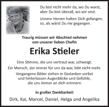 Traueranzeige von Erika Stieler von Deister- und Weserzeitung