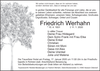Traueranzeige von Friedrich Werhahn von Deister- und Weserzeitung