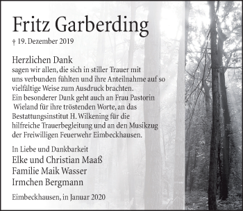 Traueranzeige von Fritz Garberding von Neue Deister-Zeitung
