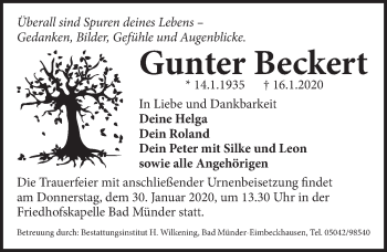 Traueranzeige von Gunter Beckert von Neue Deister-Zeitung