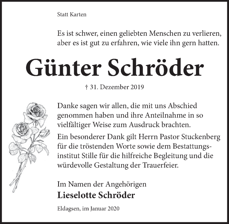  Traueranzeige für Günter Schröder vom 01.02.2020 aus Neue Deister-Zeitung