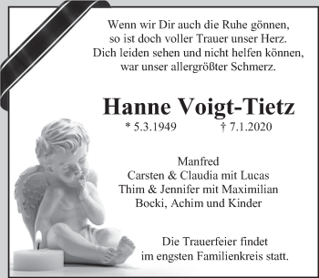 Traueranzeige von Hanne Voigt-Tietz von Deister- und Weserzeitung