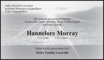 Traueranzeige von Hannelore Murray von Deister- und Weserzeitung