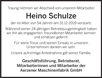 Traueranzeige von Heino Schulze von Deister- und Weserzeitung