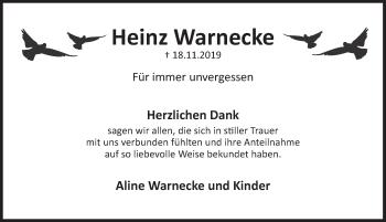 Traueranzeige von Heinz Warnecke von Deister- und Weserzeitung