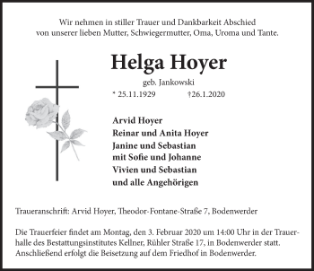 Traueranzeige von Helga Hoyer von Deister- und Weserzeitung