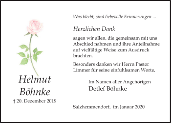 Traueranzeige von Helmut Böhnke von Deister- und Weserzeitung
