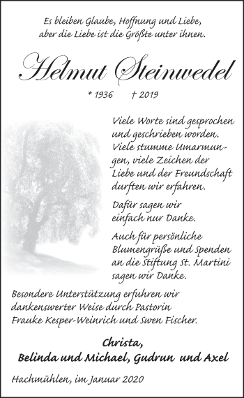 Traueranzeige von Helmut Steinwedel von Neue Deister-Zeitung