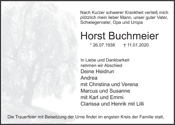 Traueranzeige von Horst Buchmeier von Deister- und Weserzeitung
