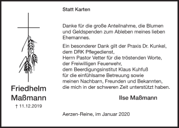 Traueranzeige von Ilse Maßmann von Deister- und Weserzeitung