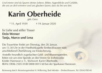 Traueranzeige von Karin Oberheide von Neue Deister-Zeitung