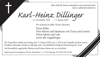 Traueranzeige von Karl-Heinz Dillinger von Neue Deister-Zeitung
